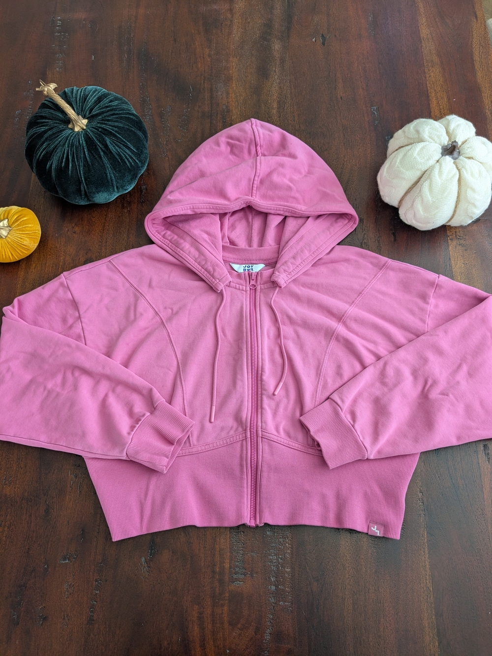 JoyLab Pink Full-Zip Cropped Hoodie - Size XL